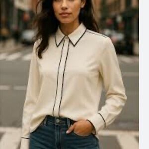 Amour Vert Cream and Black Fitted Button Down Shirt